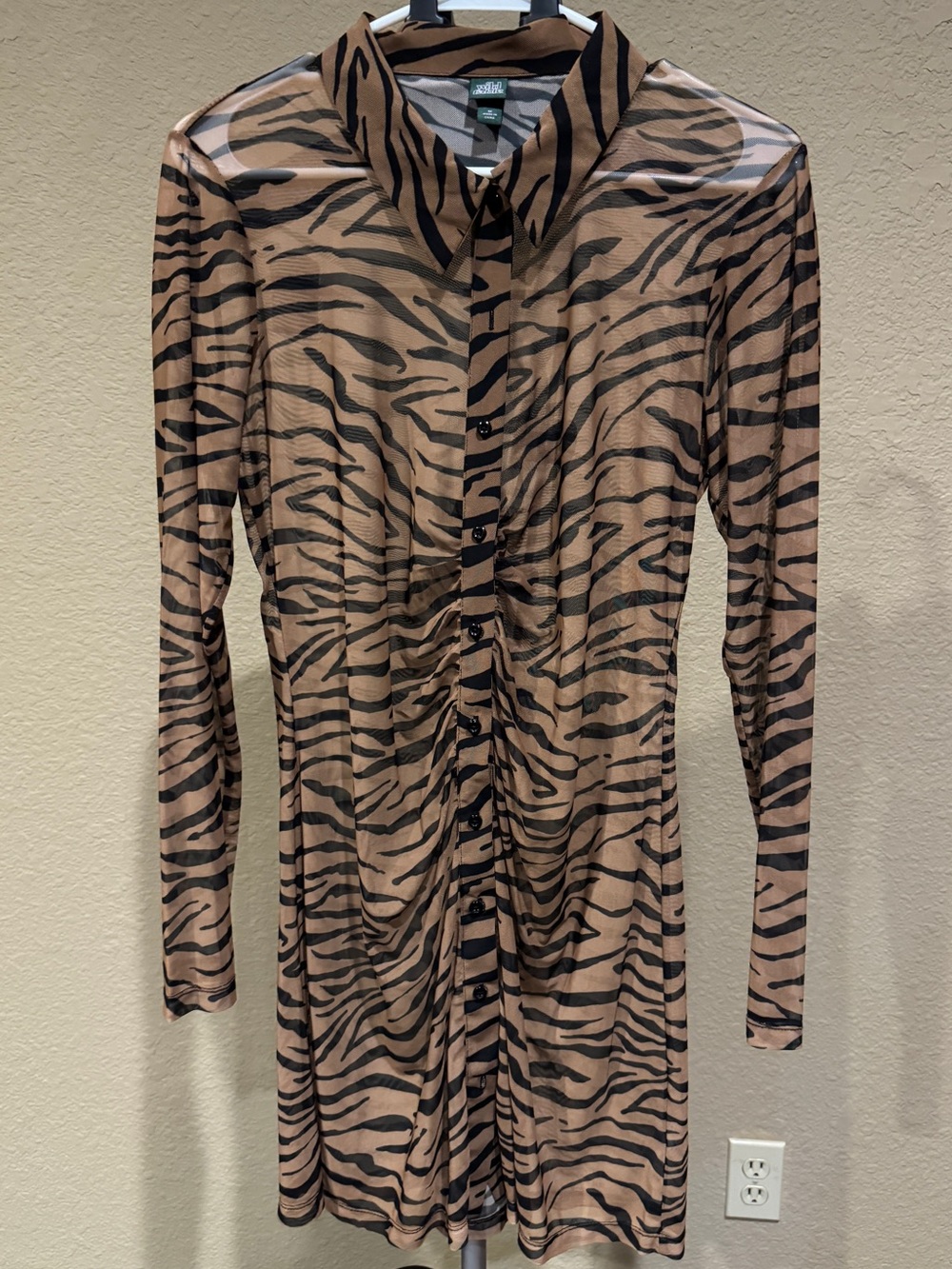 wild fable Brown & Black Sheer Zebra Print Button-Up Swimsuit Cover Up Top